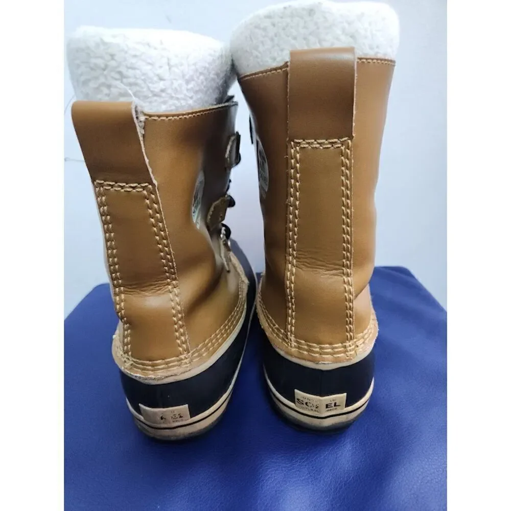 Sorel Men Brown Tan w/Drawstring Laces Waterproof Snow Suede Boots size 6